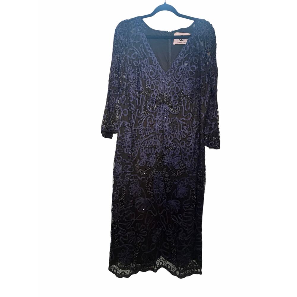 JS Collections Navy Embroidery Beaded Dress - Size 16W - Picture 13 of 16